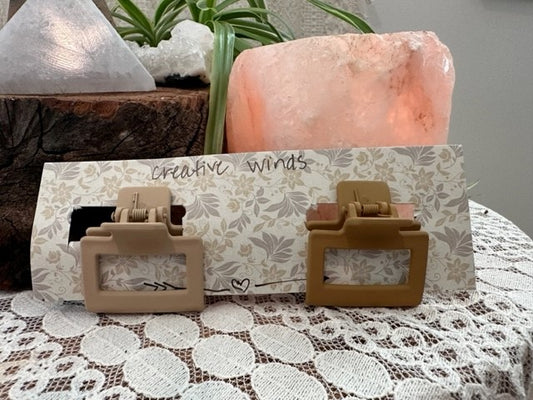 Beige and Tan Rectangle Hair Claw Clips 2 Piece