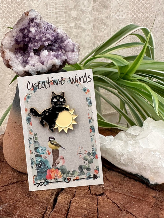 Black Cat Lounging on the Sun Fashion Pin