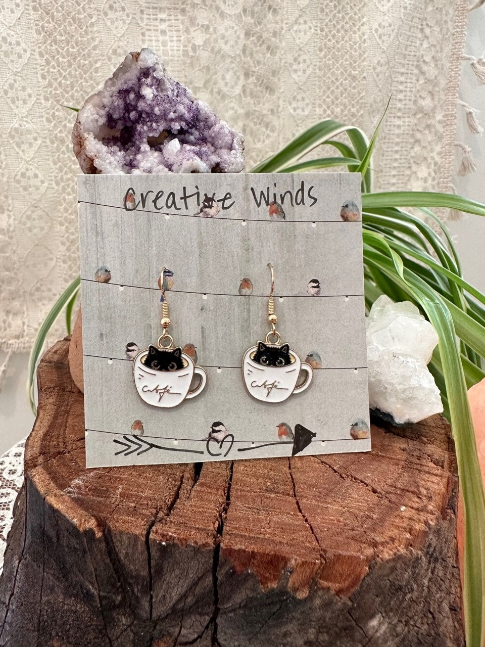 Cat in Coffee Cup Fashion Earrings